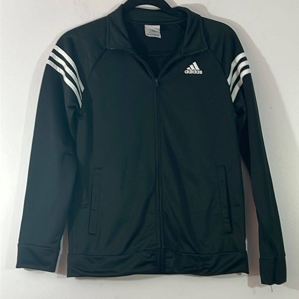 Adidas Track Jacket, 14/16 large, black, zippered, pockets